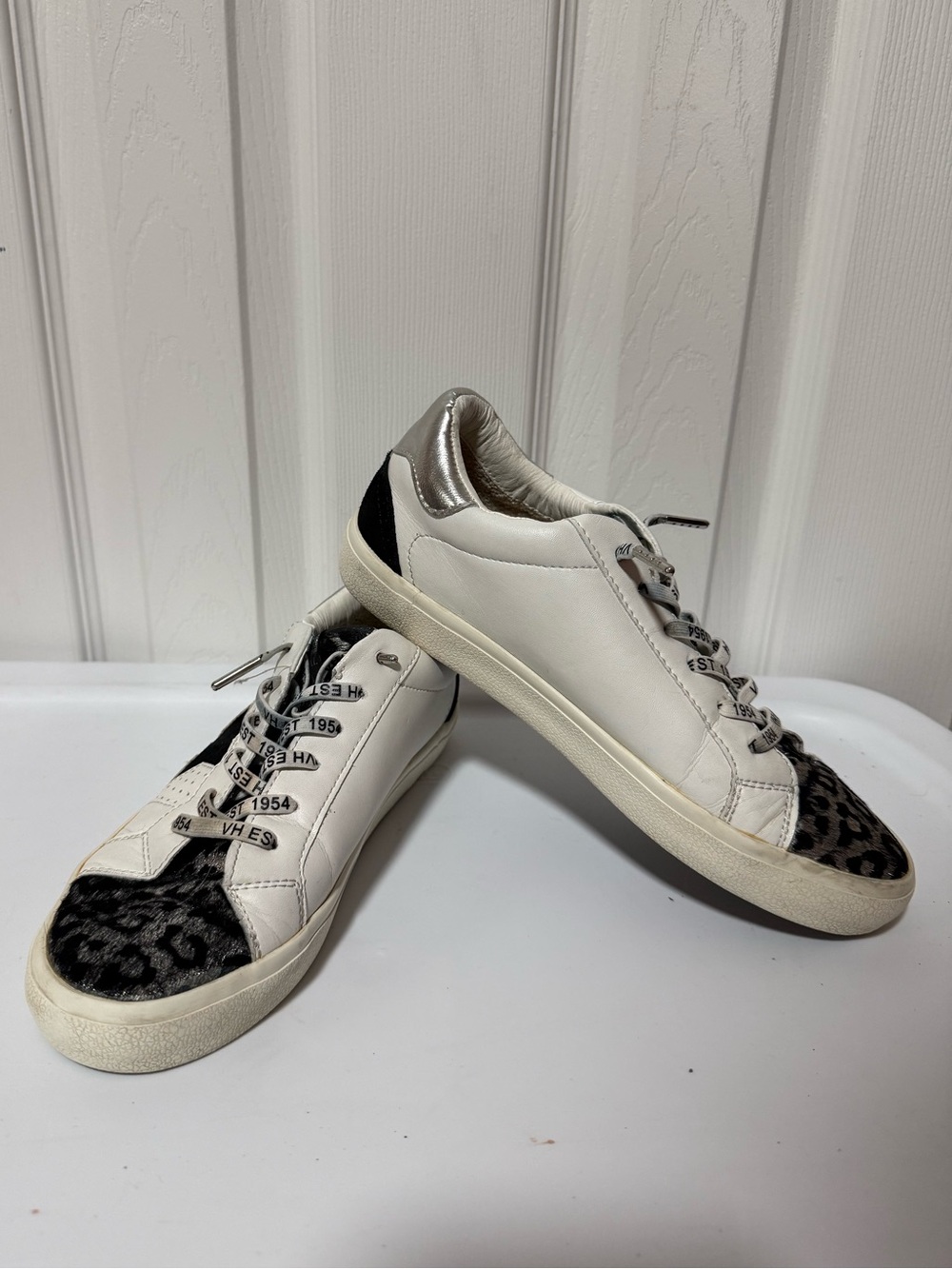 Vintage Havana White Sneakers with Black and Gray Leopard Toe